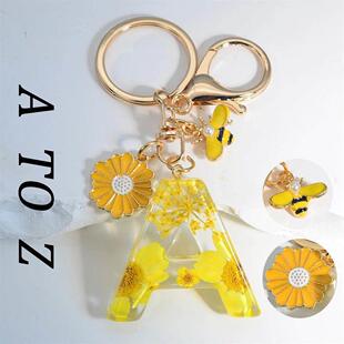 Bee Pearl Artificial 26Letters KeychainDaisy Pendant Cute