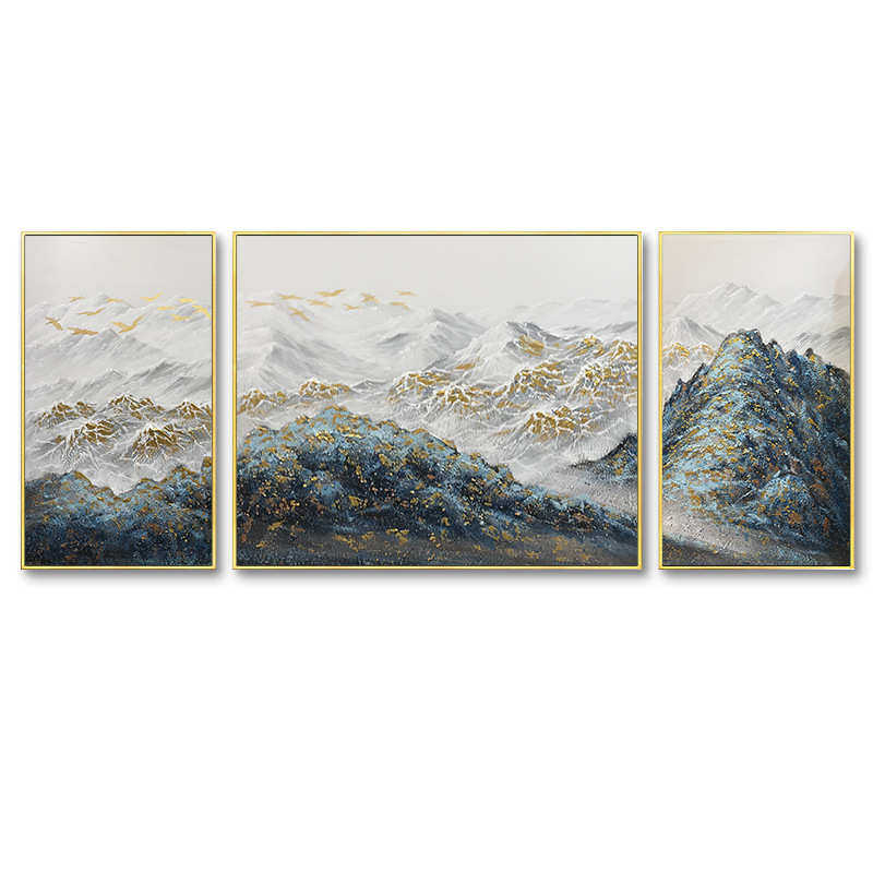 手绘油画客厅横版挂画金山三联沙发背景装饰画立体简约现代高端画