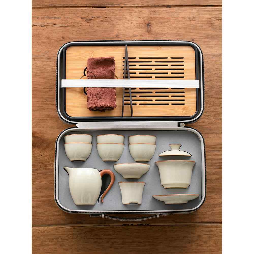 包邮黄汝窑旅行茶具套装家用功夫户外便携式喝茶2026新款盖碗茶杯