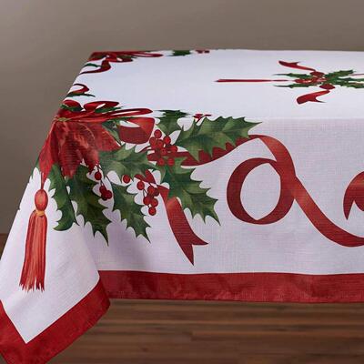 Christmas Ribbon Tablecloth Merry Xmas Table Cloth Harvest H