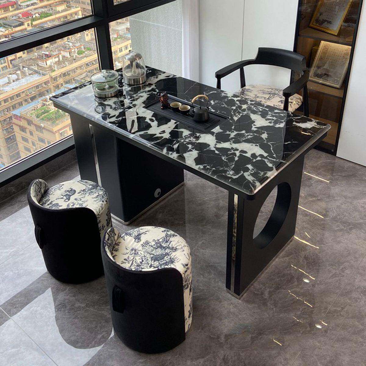 意式极简超石小原石茶桌晶椅组合家WPB用阳台户型轻奢茶桌公泡茶