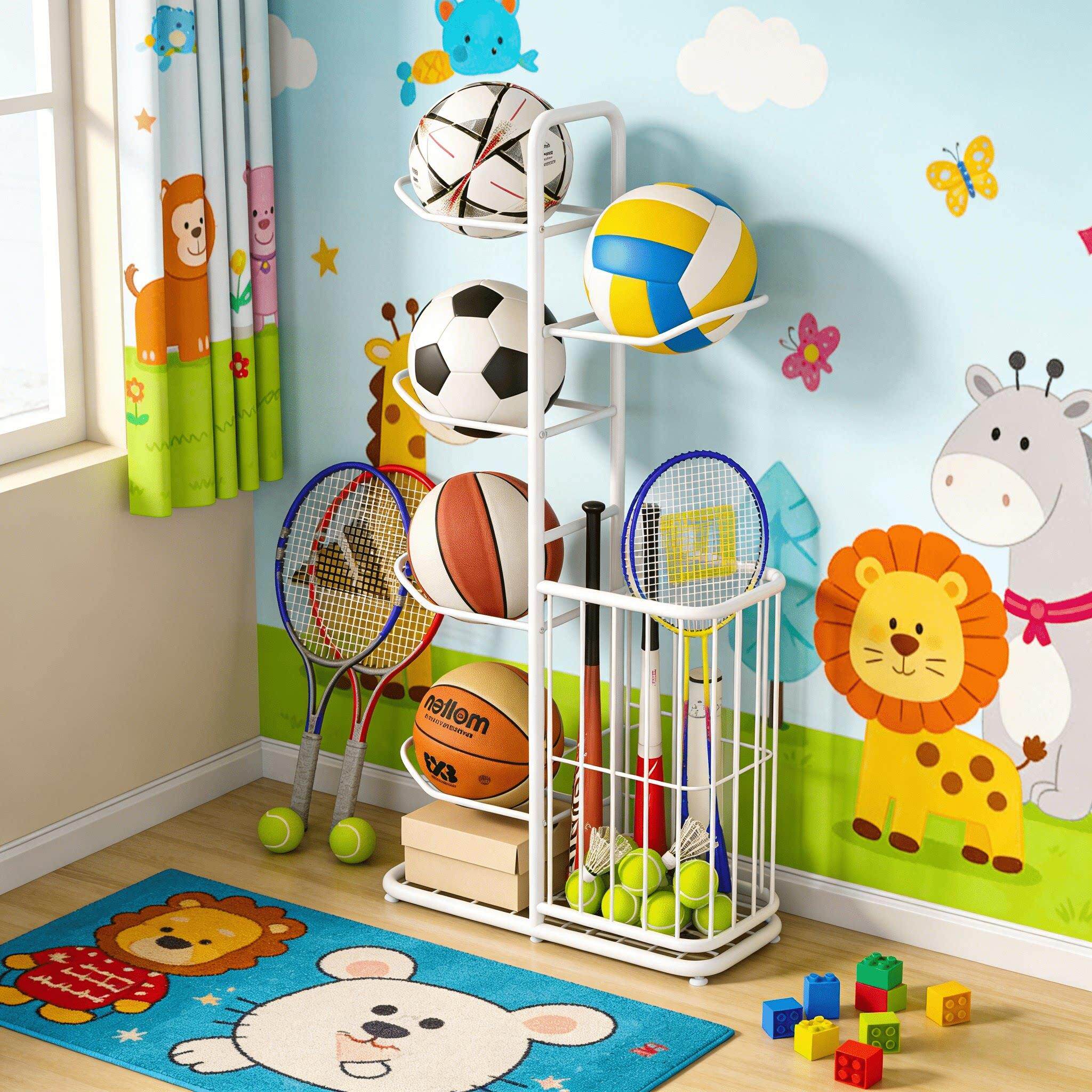 篮球收纳架家用多功能足球羽毛球拍瑜伽垫收纳置物架球类收纳架子