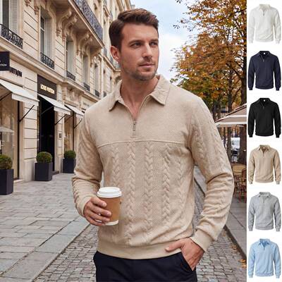 Men Spring Autumn Heavyweight Jacquard Pullover Sweatshirt