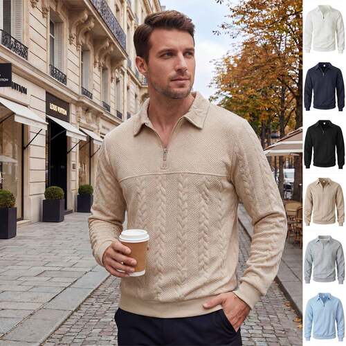 Men autumn winter wear knitted Polo collar zipper sleeve