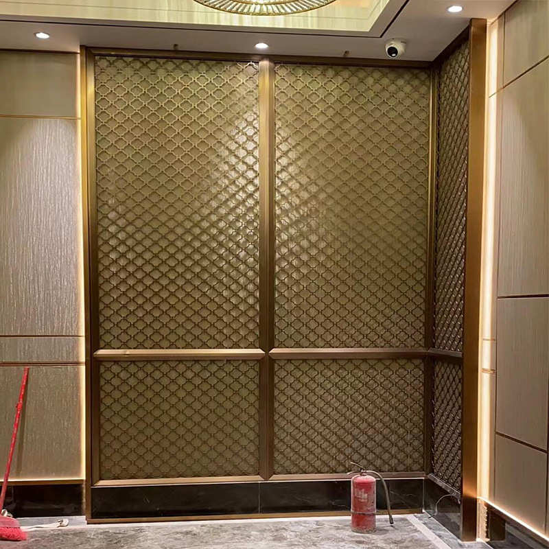 定制新中式不锈钢屏风隔断镂空雕花别墅酒店大堂入户玄关装饰花格