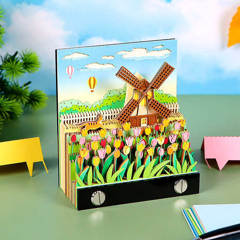 风车田园风3D立体纸雕便签本创意礼品花田小屋伴手礼桌面摆件,文具电教/文化用品/商务用品,立体便签/3D纸雕,淘宝优惠券,粉丝福利购,淘宝优惠卷