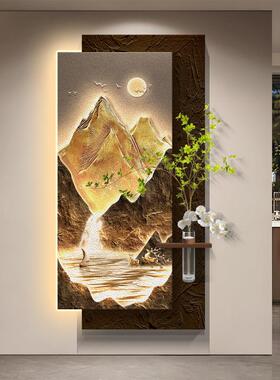 日照金山立体玄关装饰画入户正对门挂画造景走廊过道壁画灯级感