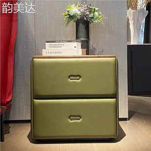 意式极简Poltrona Frau家俱设计师真皮储物边 柜 卧室大理石床 头 柜 床笠垫