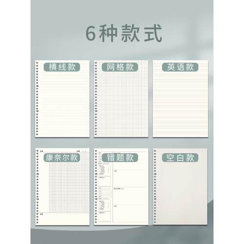 活页纸b526孔加厚横线康奈尔英语错题活页本替芯a5超厚网格替换芯20孔可拆卸内芯a4笔记本环扣外壳本芯可替换