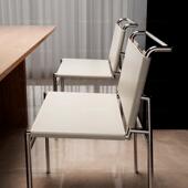 意式 极简中古不锈钢靠背椅子设计师轻奢家用马鞍皮餐椅罗克布伦椅