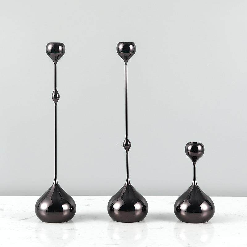 简约现代金属水滴蜡烛台摆件欧式样板房餐厅桌面创意轻奢软装饰品