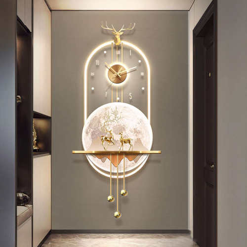 玄关装饰画带时钟走廊过道立体led灯画挂画轻奢餐厅发光钟表挂画