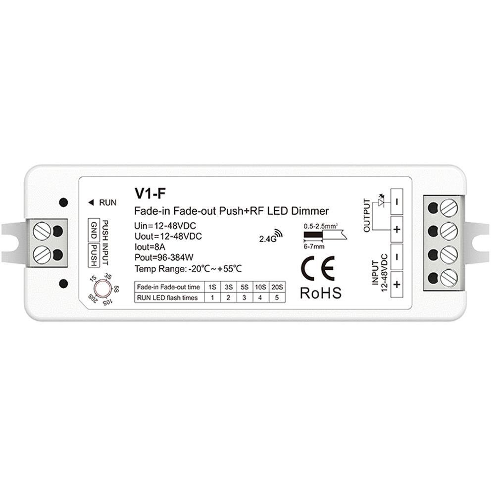 渐明渐暗Push+RF2.4GHz LED恒压控制器DC12-48V8A 正负触发V1-F