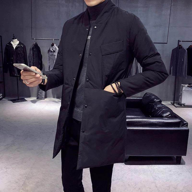 欧洲站棒球领羽绒棉服男士秋冬季新款加厚潮流修身中长款棉衣外套