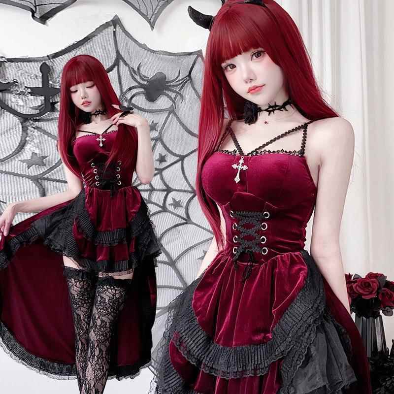 欧美暗黑哥特风万圣节服装女士连衣裙燕尾女巫婆吸血鬼新娘表演服