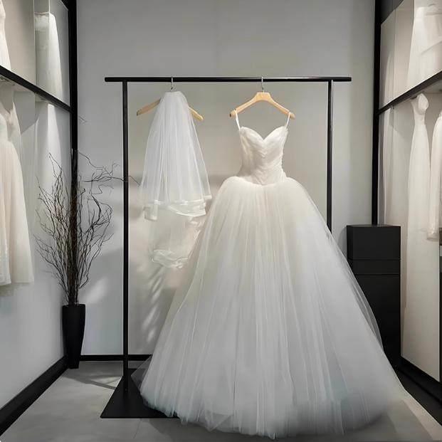 黑色头纱展示架礼服陈列货架简约影楼工作室摄影挂衣杆婚纱落地架