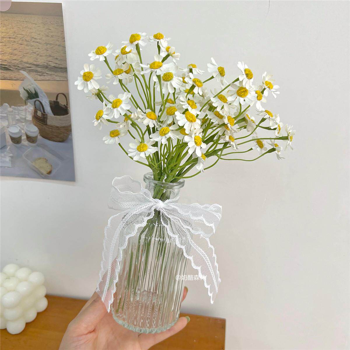 彷真假花韩式小清新田园雏菊花束 diy手工装饰玻璃花瓶家居摆饰
