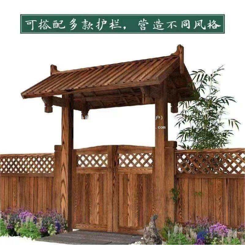 防腐木门庭院小院门户外防腐木门门仿古门楼一整套防腐木门楼