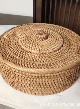 越手工藤编面包发篮糖酵果零食盒ZEL茶厅具储物南收纳筐客圆形水