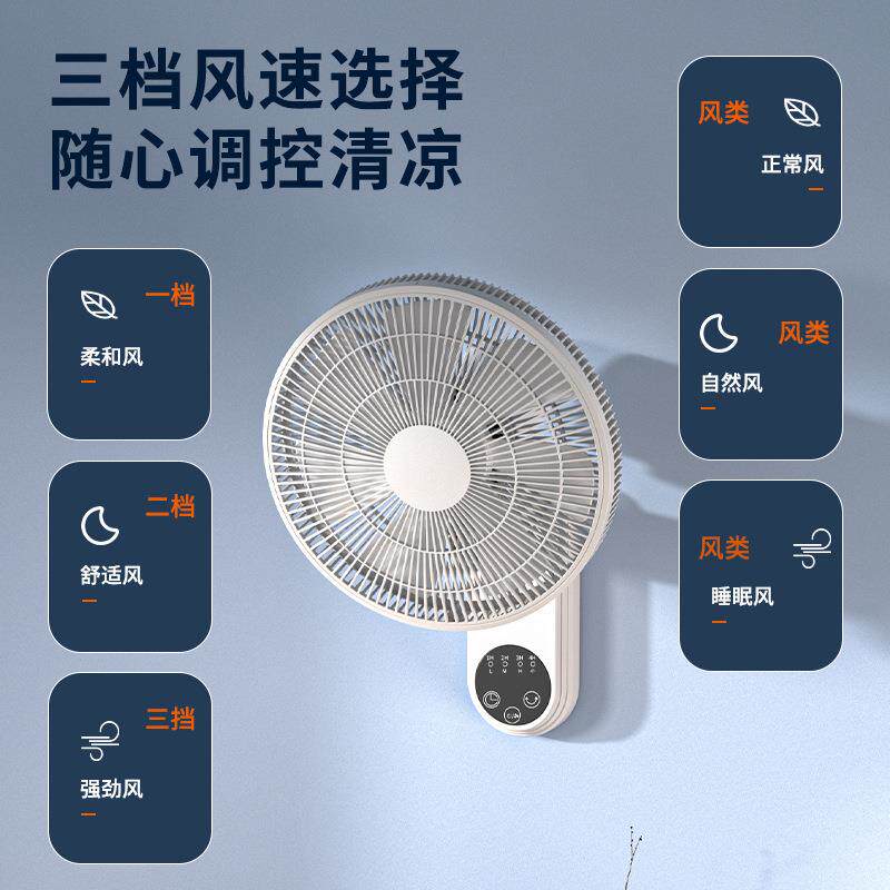 壁扇电风扇挂壁式家用遥控免打孔墙壁扇摇头风扇省电一级左右摇头