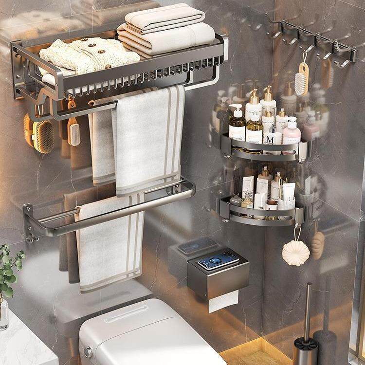 太空铝多层网篮毛巾架不锈钢浴巾架卫生间浴室五金挂件六件置物架