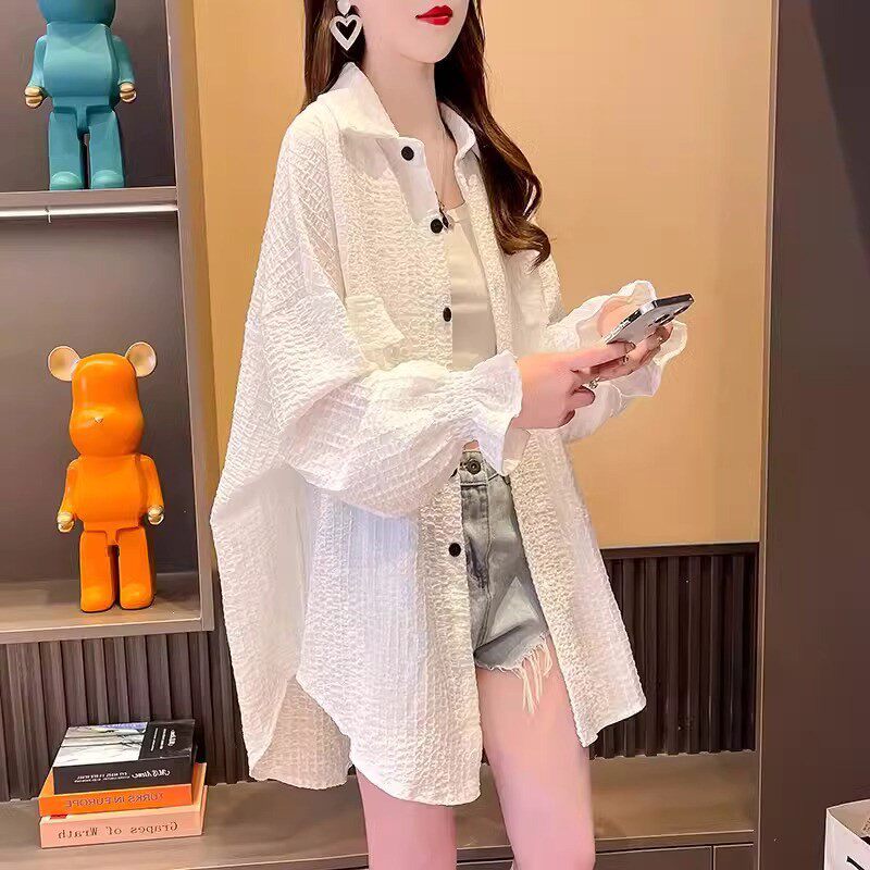 冰丝防晒衣女士夏季薄款2025新款空调开衫宽松大码中长款衬衫上衣
