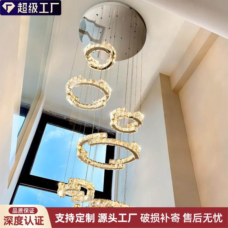 现代简约别墅挑空客厅吊灯复式楼中空大吊灯loft公寓轻奢水晶灯具