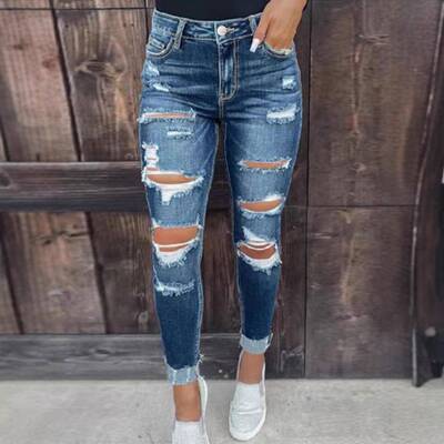 Home Wear Womens Ripped MidWaist Boyfriend Style Jeans