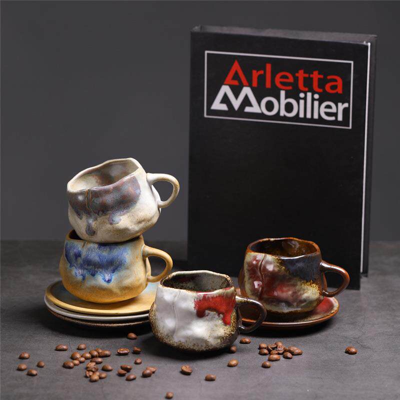 窑变咖啡杯碟套装复古陶瓷杯小容量日式下午茶水杯意式浓缩咖啡杯