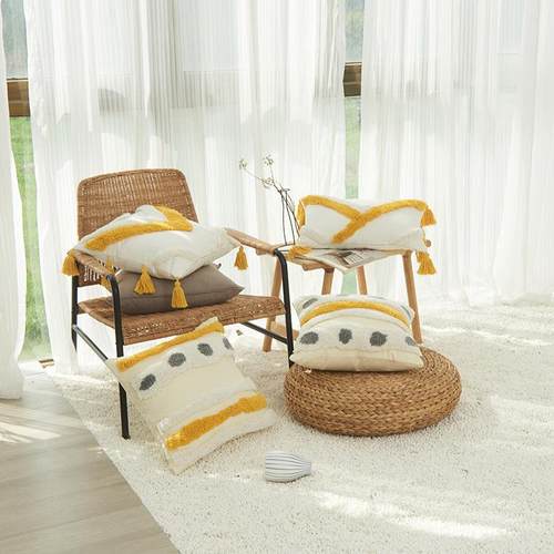 新款直销棉质簇绒流苏吊穗抱枕套 手工刺绣北欧摩洛哥几何沙发靠