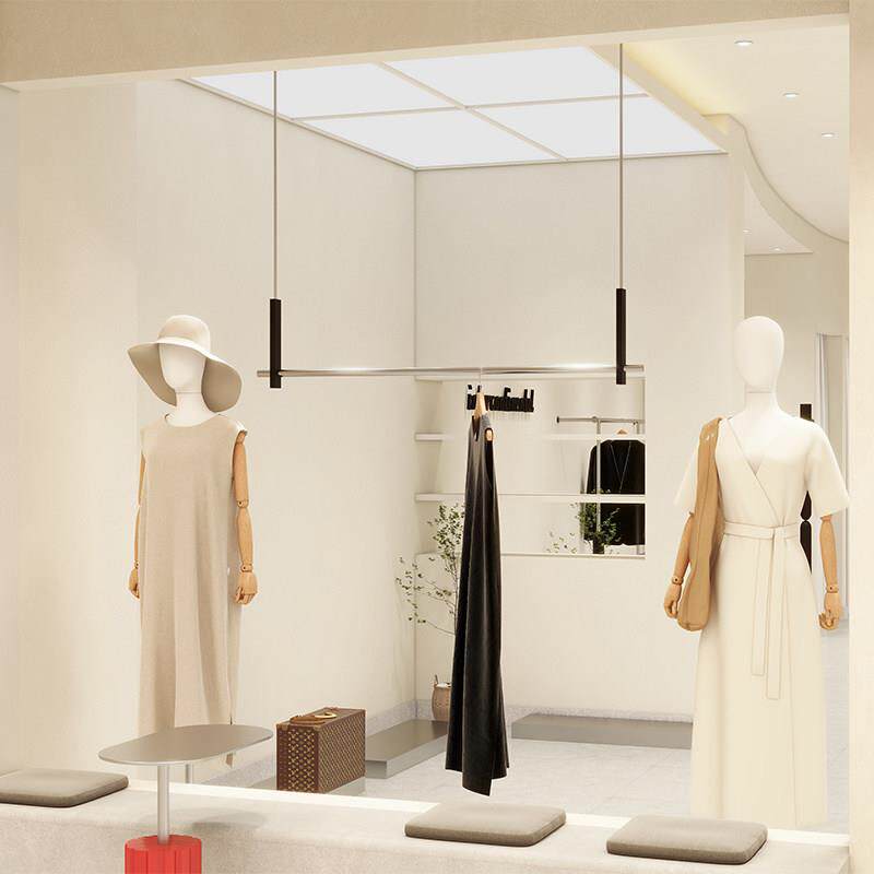 服装店展示架黑色钢丝吊杆女装陈列架悬挂不锈钢拍照挂衣架不锈钢