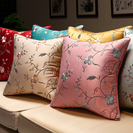 中式刺绣抱枕靠垫真皮沙发靠枕不含芯套椅子大客厅长方形，靠包简约(包简约)