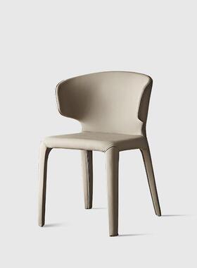 真皮餐椅轻奢现代简约餐椅高级感丨灰色设计师皮质家用高端皮餐椅