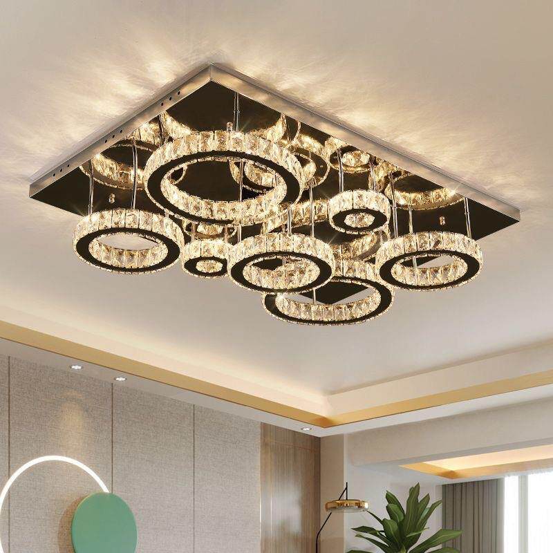 客厅灯约现代大轻奢简水晶主灯吸顶灯长方形大厅灯le气d374高档灯