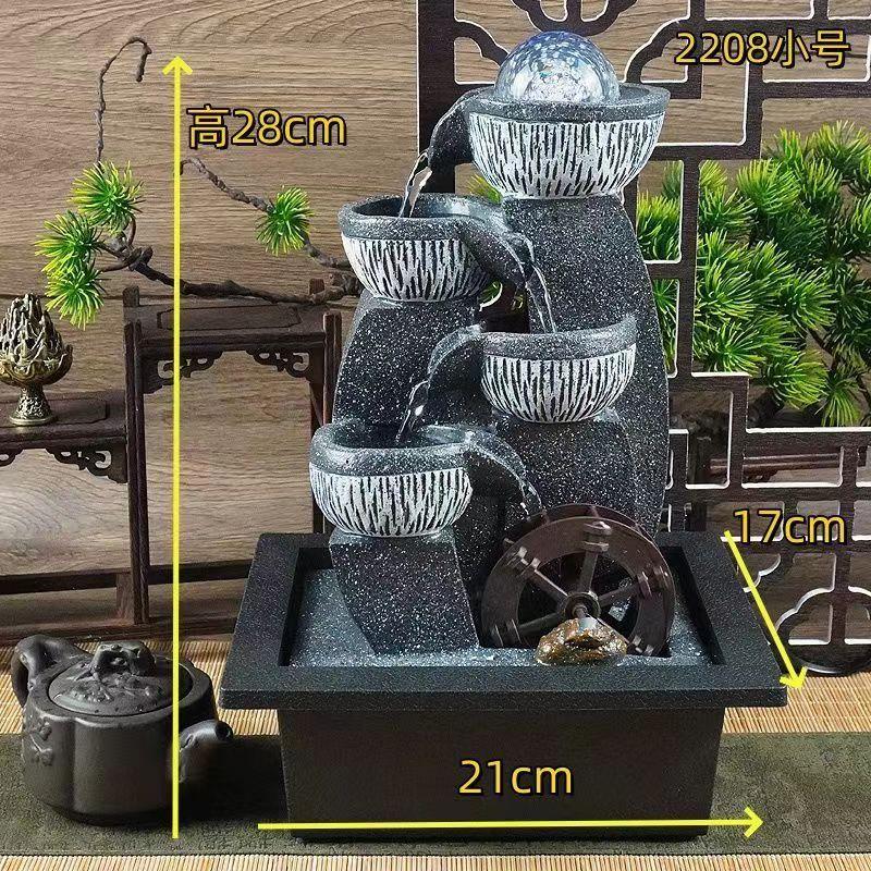 书房桌面流水摆件循环生财风水轮水车小型喷泉时来运转招财水晶球