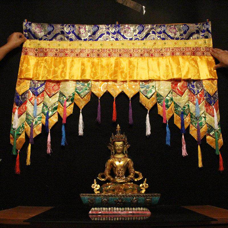 藏式佛堂装饰布艺品藏族布料佛龛遮挡帘蓝色红色门头装饰可定做