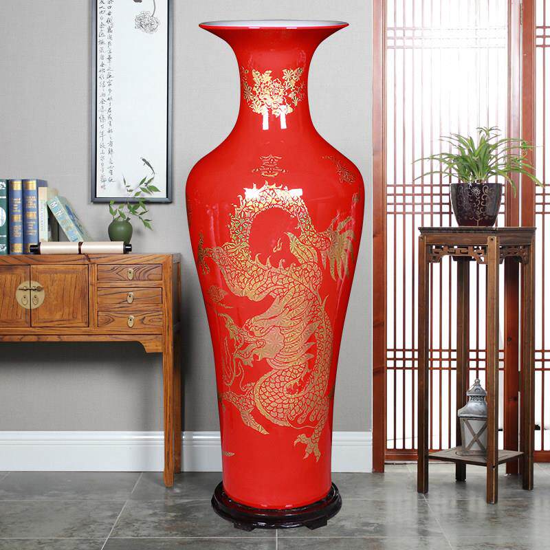 景德镇陶瓷中国风龙凤呈祥落地花瓶大号客厅装饰摆件酒店大堂开业