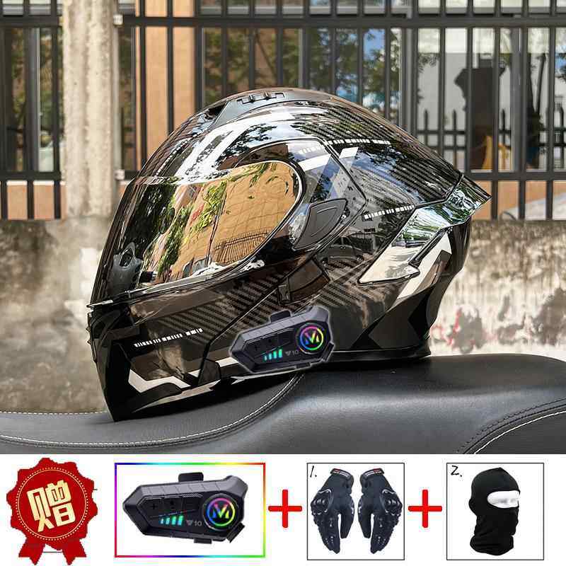 新款O面rz摩托车头盔蓝牙揭盔男女四双镜四季机车全半盔季通用3C