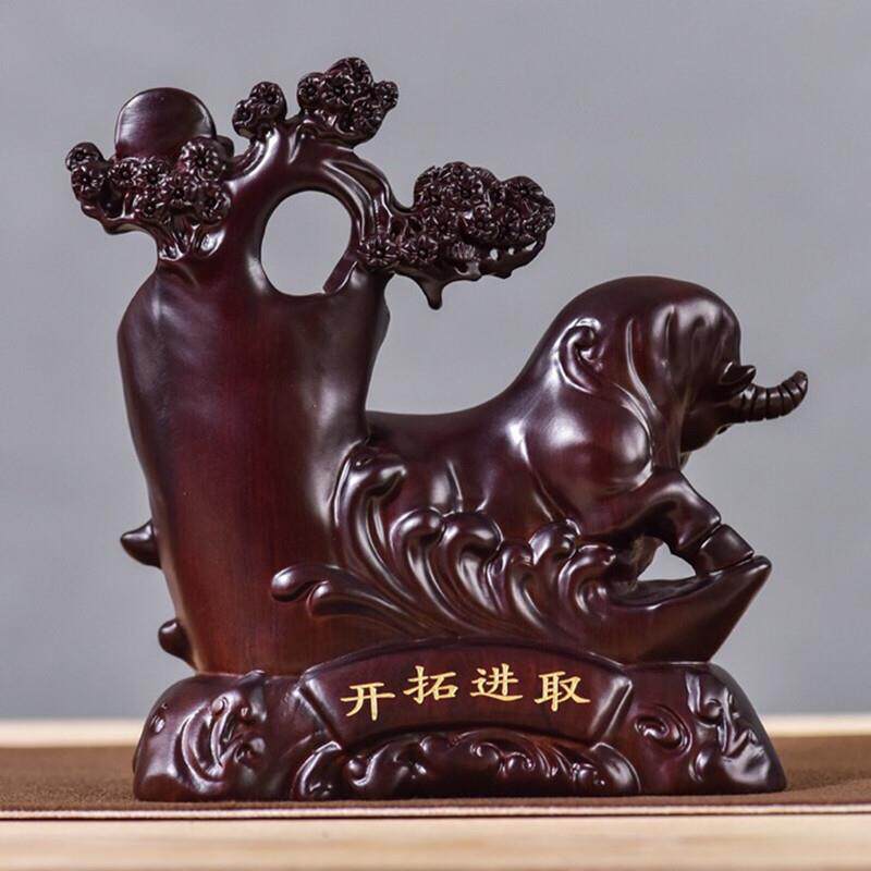 黑檀十二生肖牛木雕笔筒创意实用木质笔桶装笔复古桌面摆件LOGO