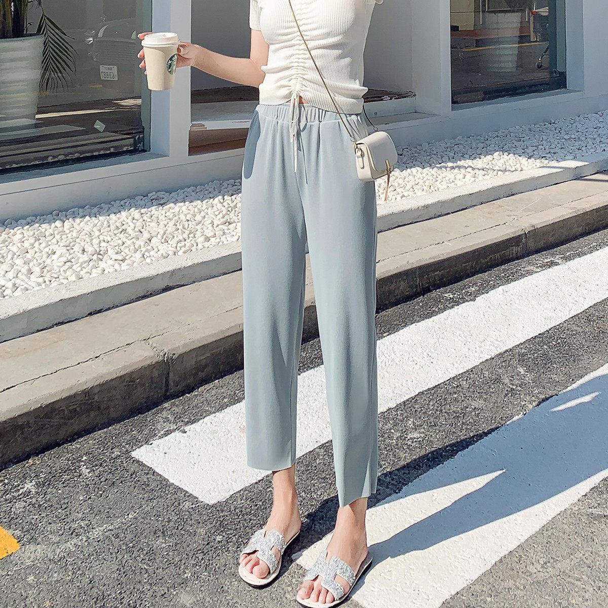 夏季冰丝阔腿裤女2026新款薄款垂感直筒休闲九分萝卜凉凉哈伦裤子
