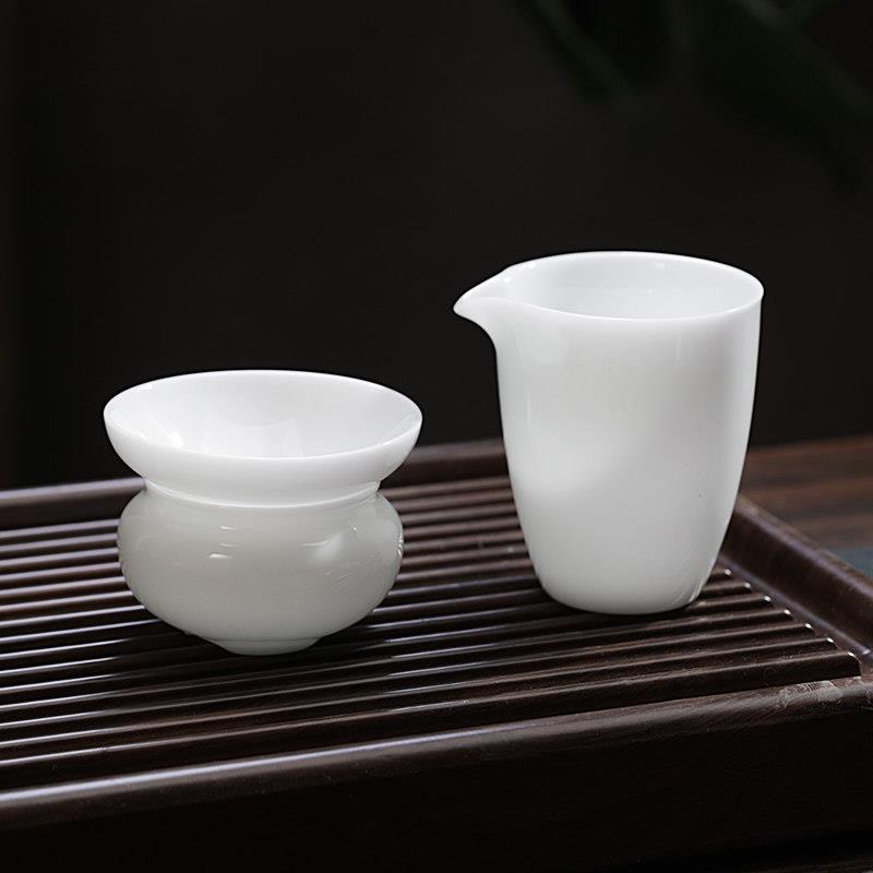 高端白瓷公道杯功夫茶杯分茶器茶具公道杯茶漏一体公杯茶海单个