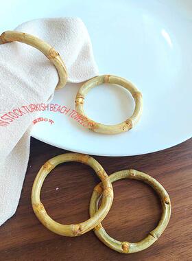 4个 Natural Bamboo Napkin Rings竹子圈餐巾环扣木质手工餐巾圈