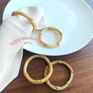 4个 Bamboo Napkin Rings竹子圈餐巾环扣木质手工餐巾圈 Natural