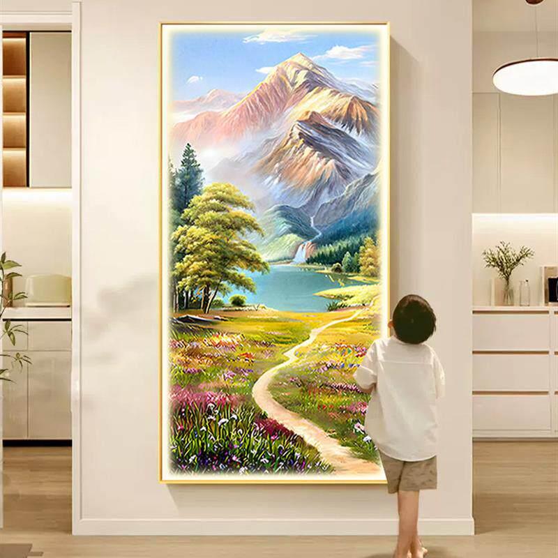led带灯玄关装饰画现代轻奢高级感入户挂画走廊过道山水壁画风景