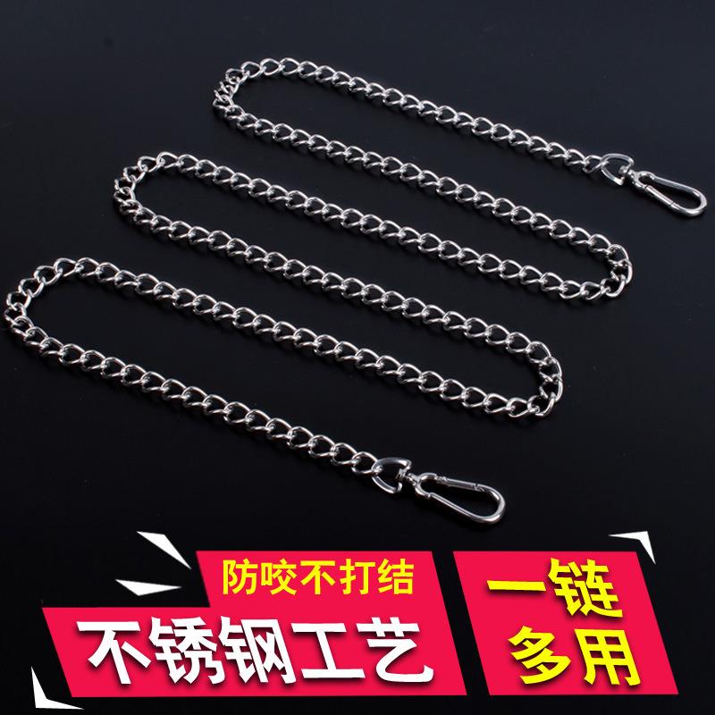 宠物用品厂金属狗链不锈钢一拖二双头狗绳牵引绳耐咬牵引带