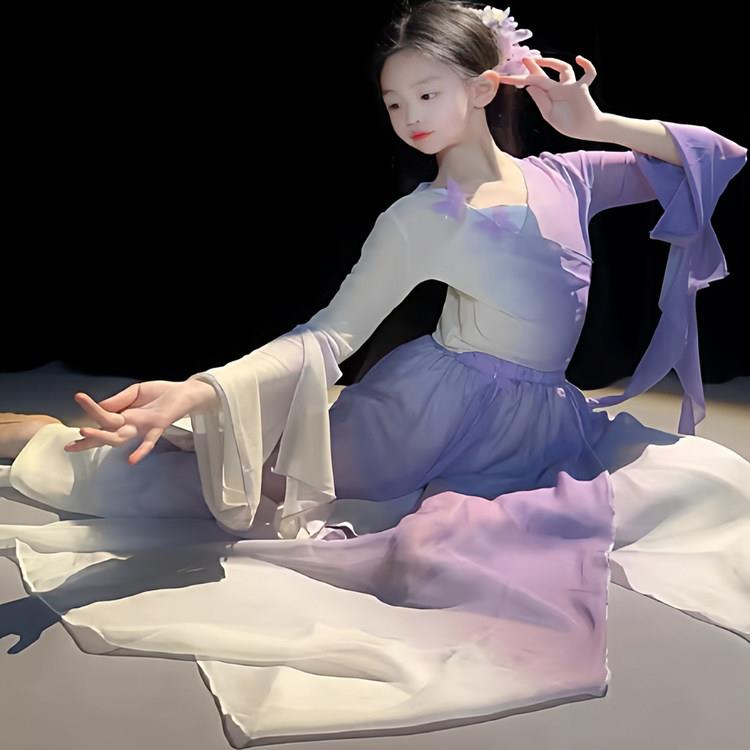 儿童古典舞蹈演出服女童飘逸仙气纱衣中国舞蹈服蝴蝶装练功服