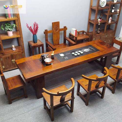 润广盛老船木实木复古茶桌茶椅南马占泡木客KCX厅办海公室茶台大