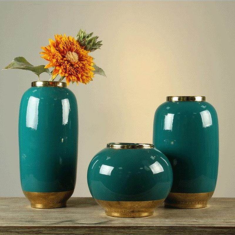 北欧描金花瓶摆件干花装饰品客厅插花餐桌电视柜家居陶瓷创意摆设
