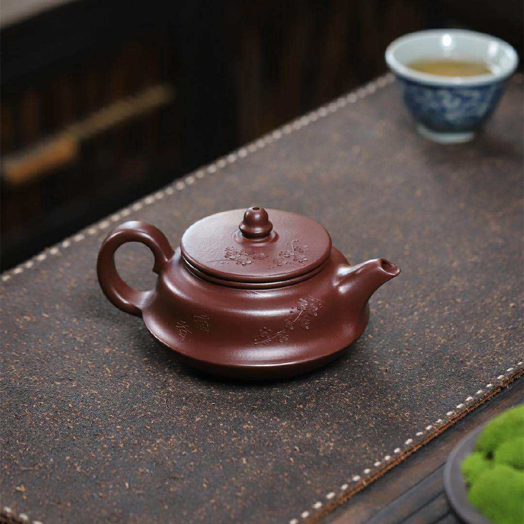 梅花曲壶 宜兴紫砂壶原矿紫朱泥匠心手制精美手工贴花紫砂茶壶