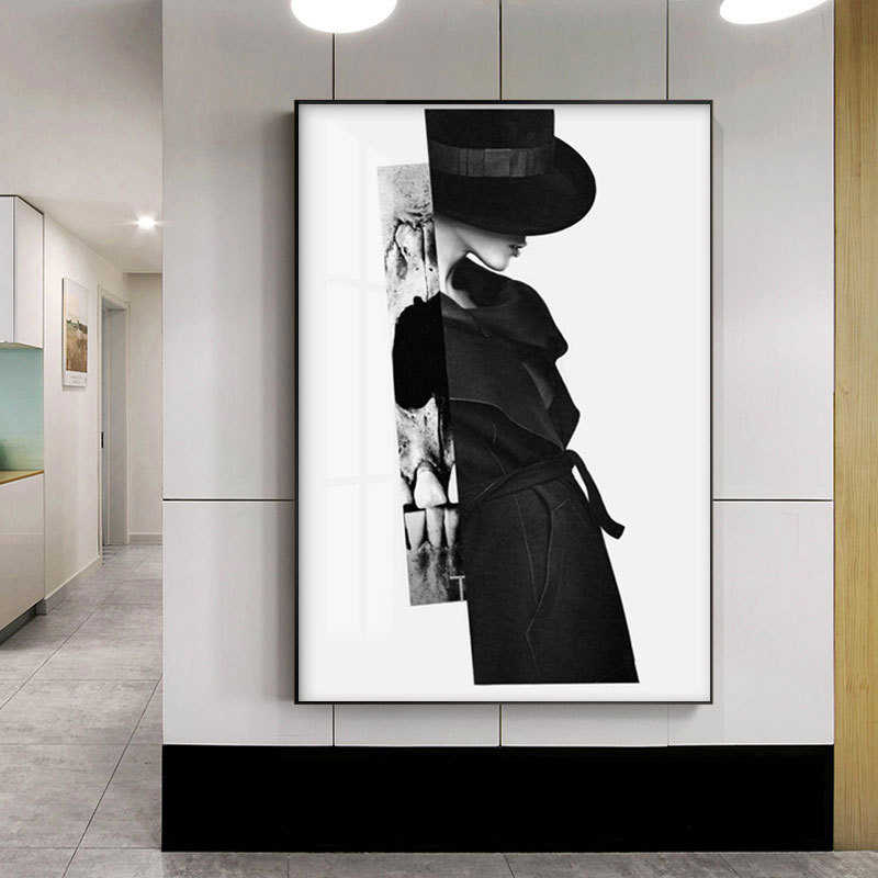 现代简约人物黑白装饰画客厅墙画卧室创意玄关挂画服装店女装店画